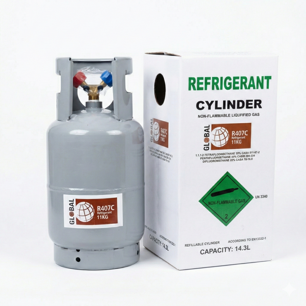 Freon GLOBAL R407C (11kg), povratna boca(punjiva, sa 2 ventila)