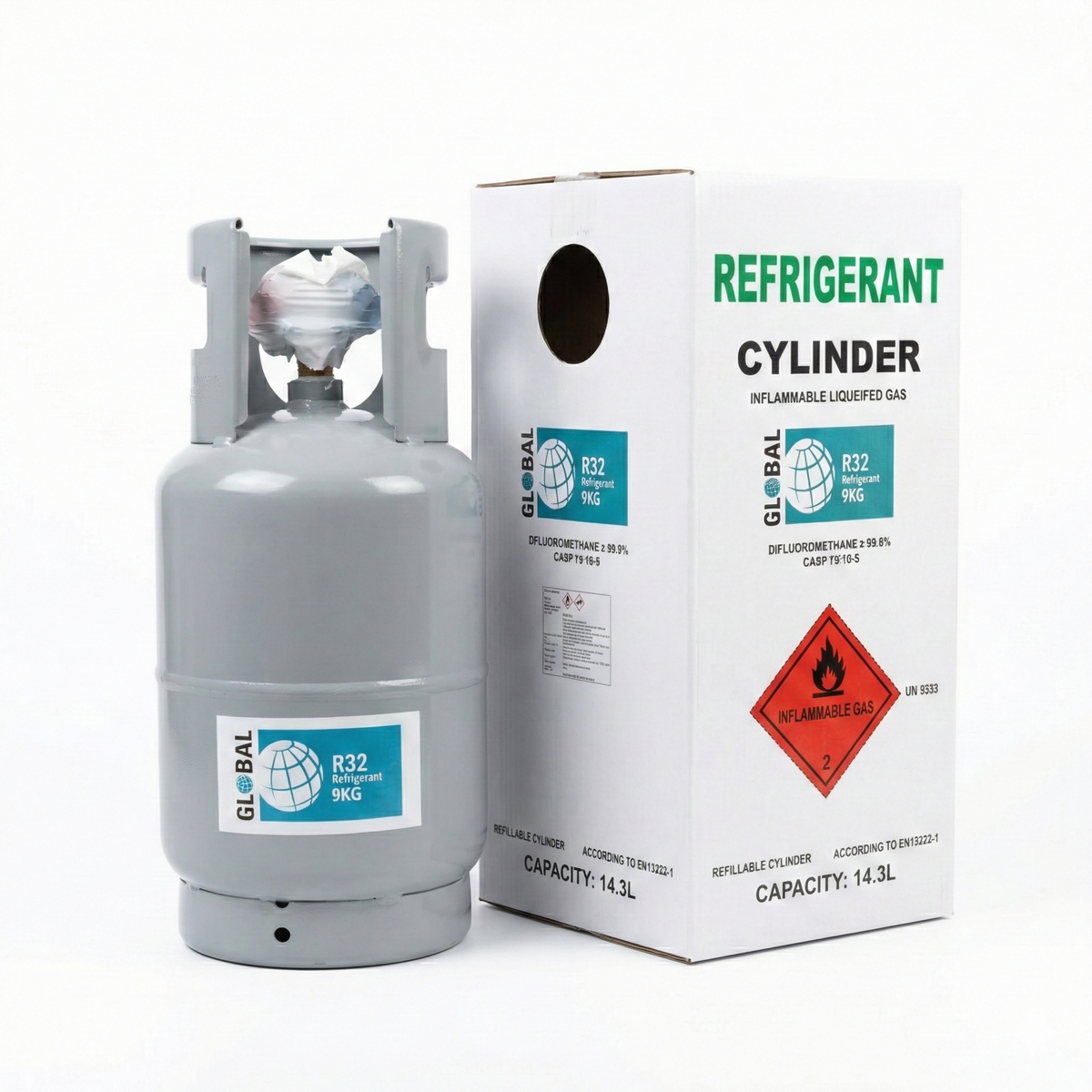 Freon GLOBAL R32 (9kg),  povratna boca(punjiva, sa 2 ventila)